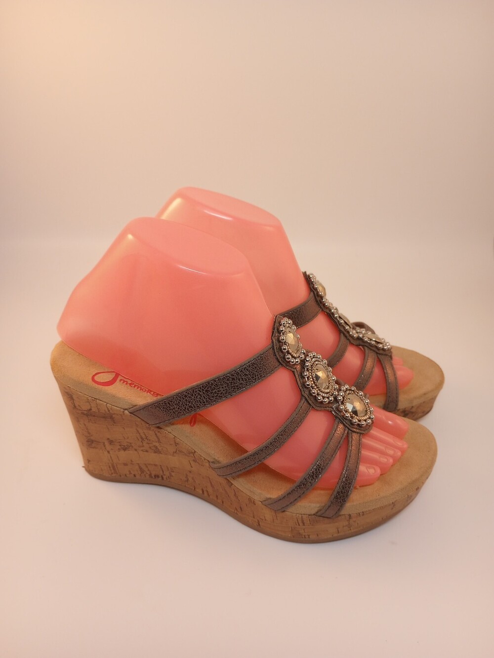 Jelly Pop Memory Foam Women's Sandal Women's 7.5 Gray Wedge Strappy Comfort Fit